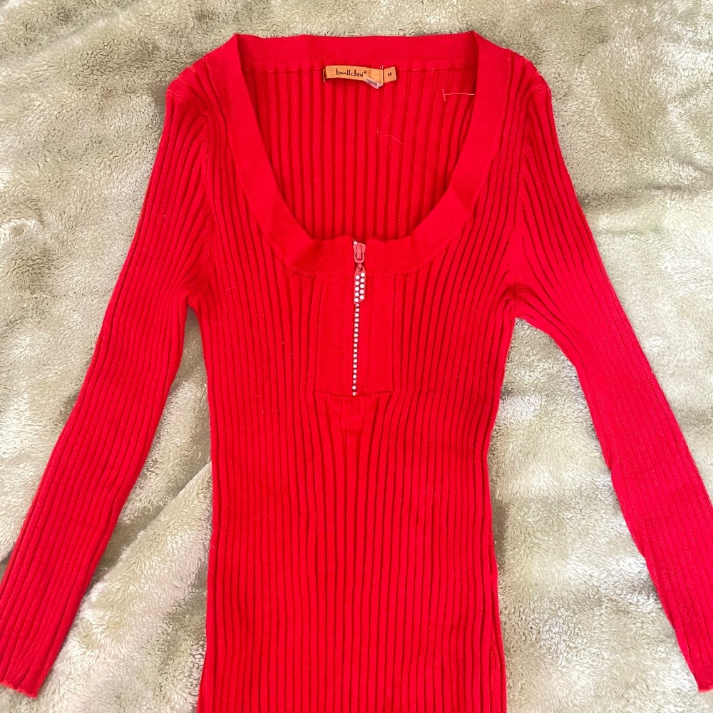 Bedazzled zip up sweater